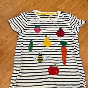Mini Boden Blue and White Veggie Fruit Emojis Bee Shirt 11-12 Y